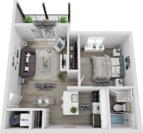 1 bed, 1 bath, 605 sqft, $972