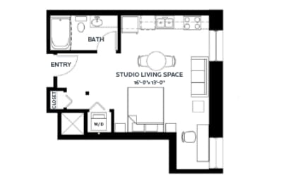 Studio, 1 bath, 485 sqft, $1,266