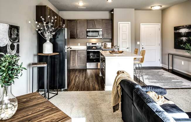 Modern living room at Sterling at Prairie Trail in Ankeny, IA