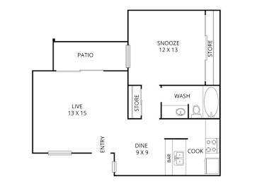 1 bed, 1 bath, 669 sqft, $909