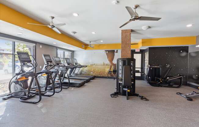 a gym with cardio machines at the zeb apartments near cordera