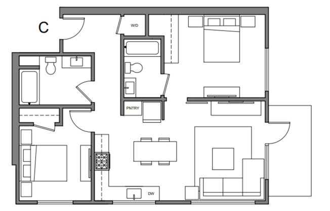 2 beds, 2 baths, 821 sqft, $4,050, Unit 305