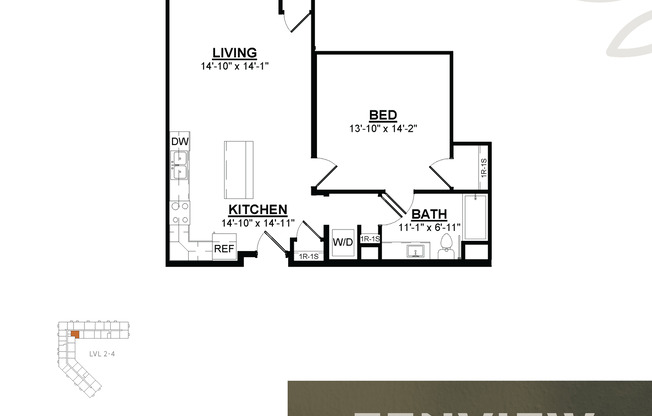 1 bed, 1 bath, 857 sqft, $1,625, Unit 318