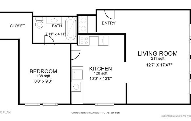 1 bed, 1 bath, 545 sqft, $1,199, Unit 11