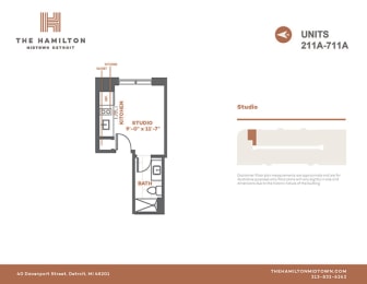 Studio, 1 bath, 170 sqft, $1,050