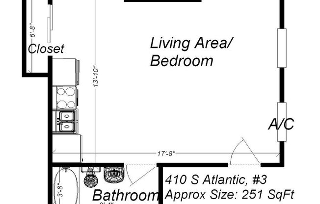 Studio, 1 bath, 251 sqft, $919, Unit 410 S. Atlantic Ave. #3