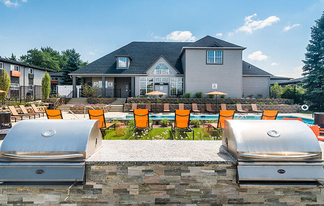 Poolside Sundeck and Grilling Area at Axis at Westmont, Illinois
