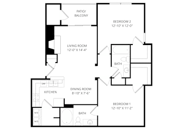 2 beds, 2 baths, 954 sqft, $1,275