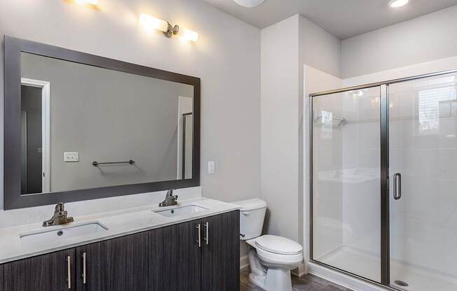 Quartz countertops with dual vanities in bathrooms