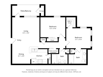 2 beds, 2 baths, 950 sqft, $1,152