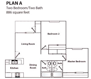 2 beds, 2 baths, 886 sqft, $1,899