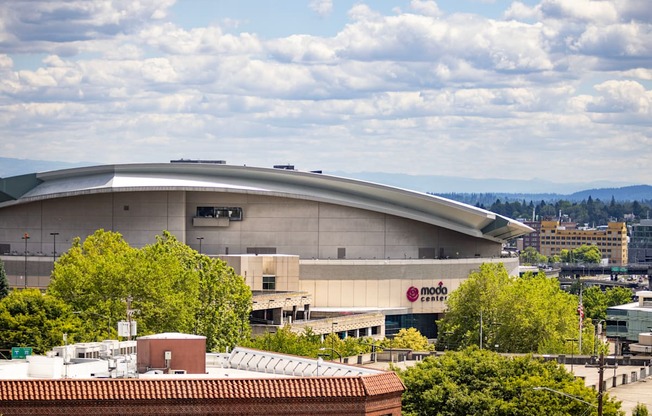 the dome of the tac tac stadium in the city at Analog PDX Apartments, Oregon