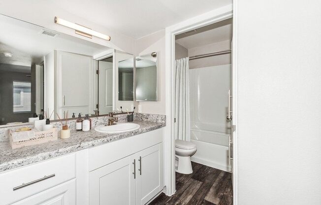 Model bathroom with separated vanity