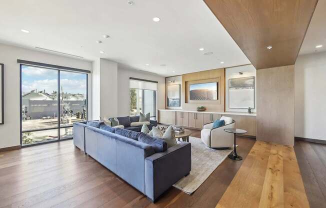 Bright living room at Bayview Apartments, Emeryville, California, 94608