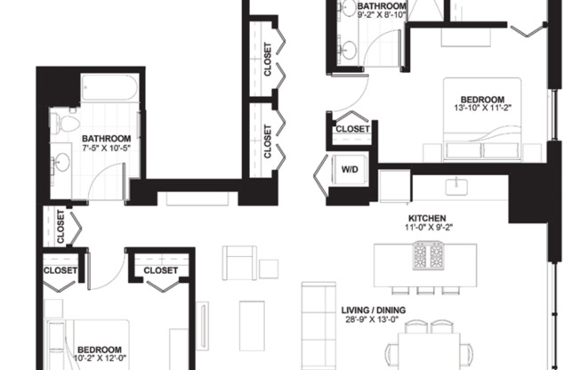 2 beds, 2 baths, 1,410 sqft, $4,295, Unit 509