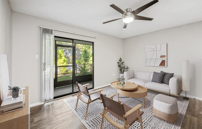 Model living room with patio door