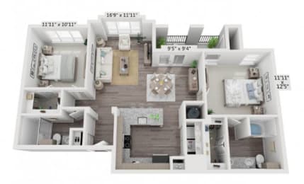 2 beds, 2 baths, 1,089 sqft, $1,385