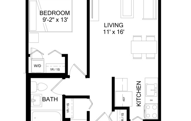 1 bed, 1 bath, 530 sqft, $1,125, Unit 1410