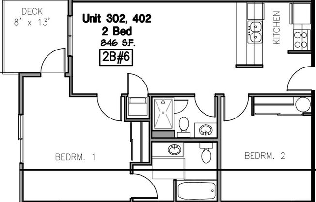 2 beds, 2 baths, 809 sqft, $2,300, Unit 402