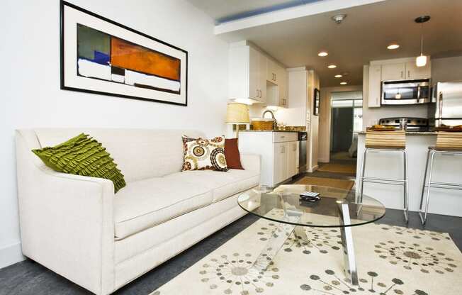 Living Room With Kitchen View at The Palms on Main, South Carolina, 29201