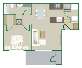 1 bed, 1 bath, 748 sqft, $1,332