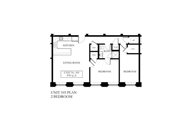 2 beds, 1 bath, 817 sqft, $2,100, Unit 103