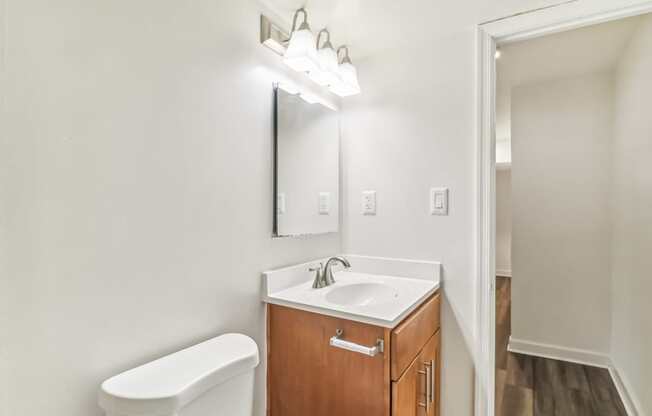 a bathroom with a sink and a mirror and a toilet