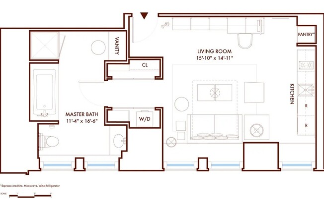 Studio, 1 bath, 665 sqft, $3,800, Unit 615