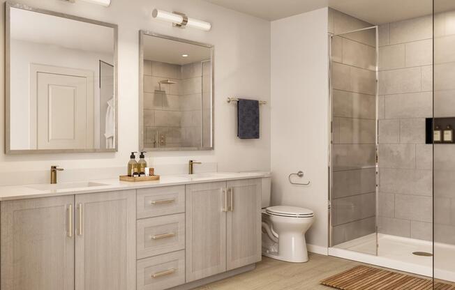Thoughtful bathroom design at Modera Walsh Heights pairs clean finishes with a spacious layout for a polished, comfortable retreat.