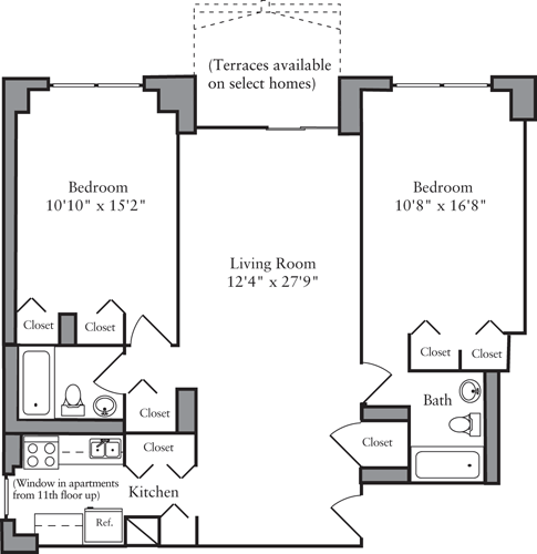 2 beds, 2 baths, 1,038 sqft, $7,232, Unit 22G