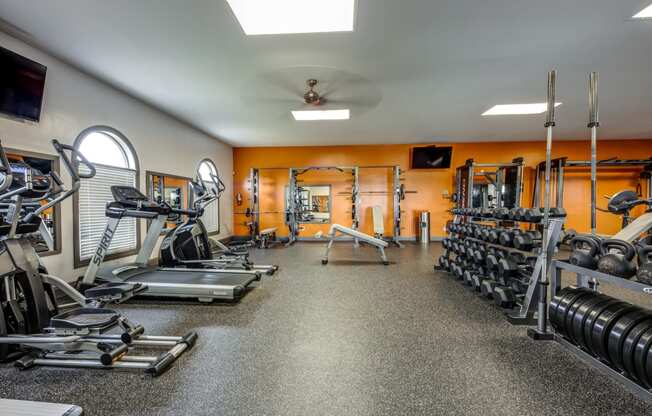 the weight room with carido machine and weights