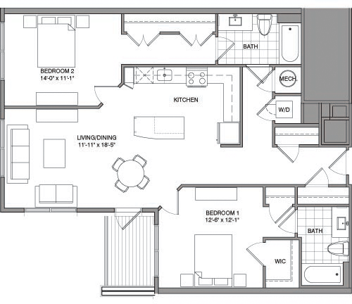 2 beds, 2 baths, 1,270 sqft, $3,395, Unit 417