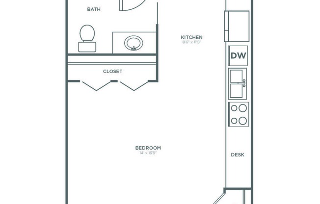 Studio, 1 bath, 515 sqft, $2,099