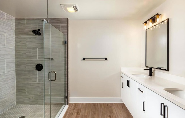 Venice on Rose Apartments Master Bathroom Modern Bathrooms with Walk in Glass Shower