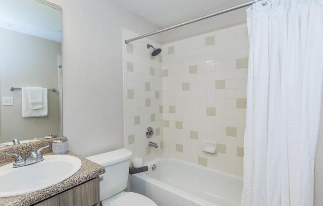 a shower that has a sink and a mirror