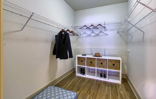 Spacious walk-in closets with shelving at 4700 Colonnade Apartments in Birmingham, AL