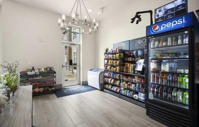 a pepsi store with a wooden floor and a chandelier hanging from the ceiling at 200 City View, Utah