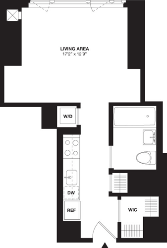 Studio, 1 bath, 434 sqft, $4,416, Unit 43B