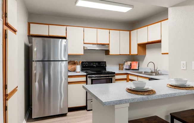 Kitchen with stainless steel appliances