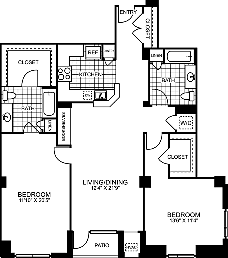 2 beds, 2 baths, 1,300 sqft, $5,550, Unit 1-441