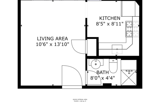 Studio, 1 bath, 264 sqft, $1,495, Unit #213