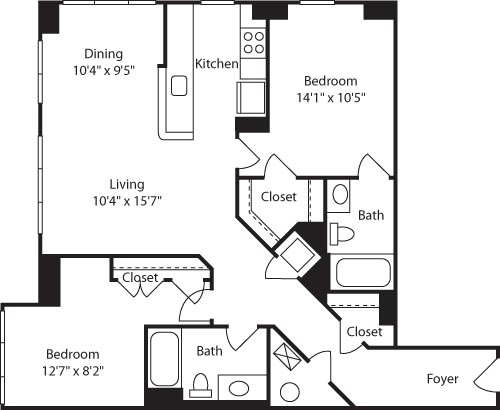 2 beds, 2 baths, 1,091 sqft, $4,112, Unit 801