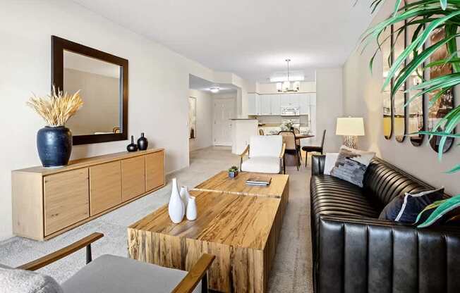 Living Area With Kitchen at Towers at Costa Verde Apartments, San Diego, California