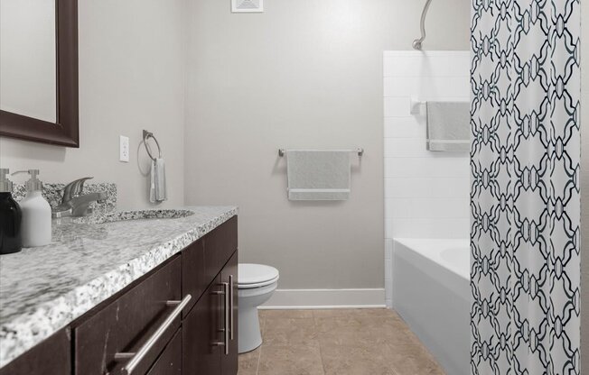 a bathroom with a shower and a sink and a toilet