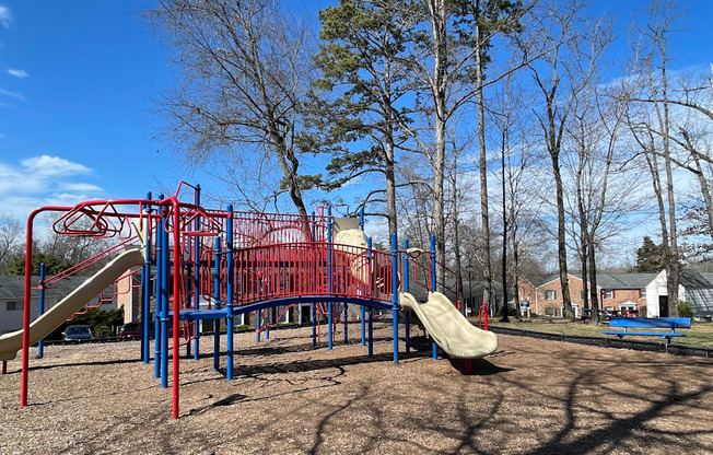 a playground with a slide and climbing equipment at Barracks West in Charlottesville, VA