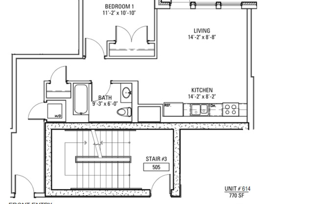 1 bed, 1 bath, 673 sqft, $3,080, Unit 3833-614
