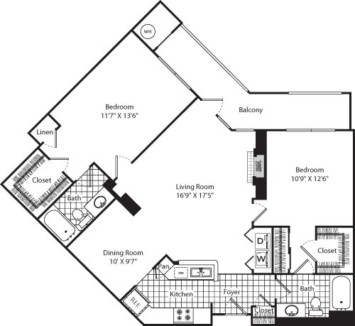2 beds, 2 baths, 1,239 sqft, $3,945, Unit 1712