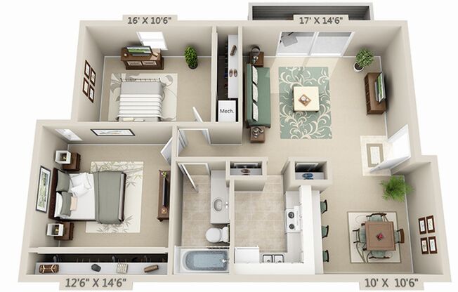 2 beds, 1 bath, 945 sqft, $1,325, Unit 8723-302