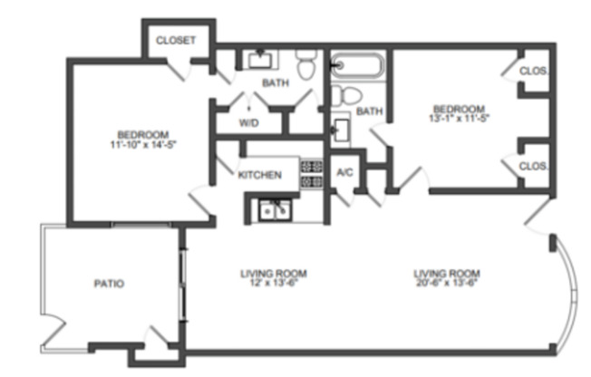 2 beds, 2 baths, 1,180 sqft, $1,745