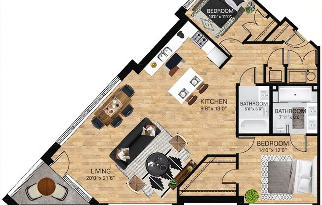 1650 Adams Two Bedroom Floor Plan 03 Tier